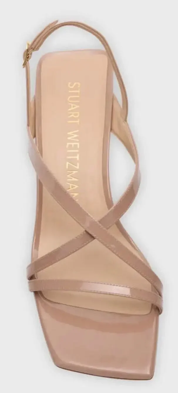 Stuart Weitzman Nude Patent Leather Strappy Slingback Heels